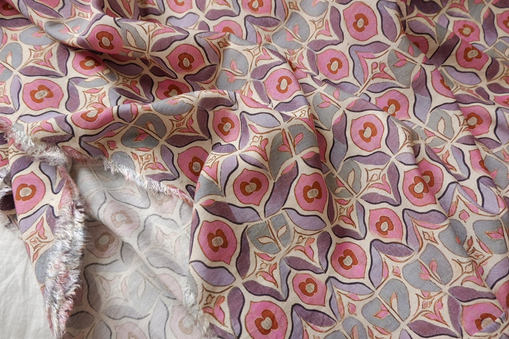 Pink Tile Floral Cotton-Nylon Shirting Fabric — 2.19 yd