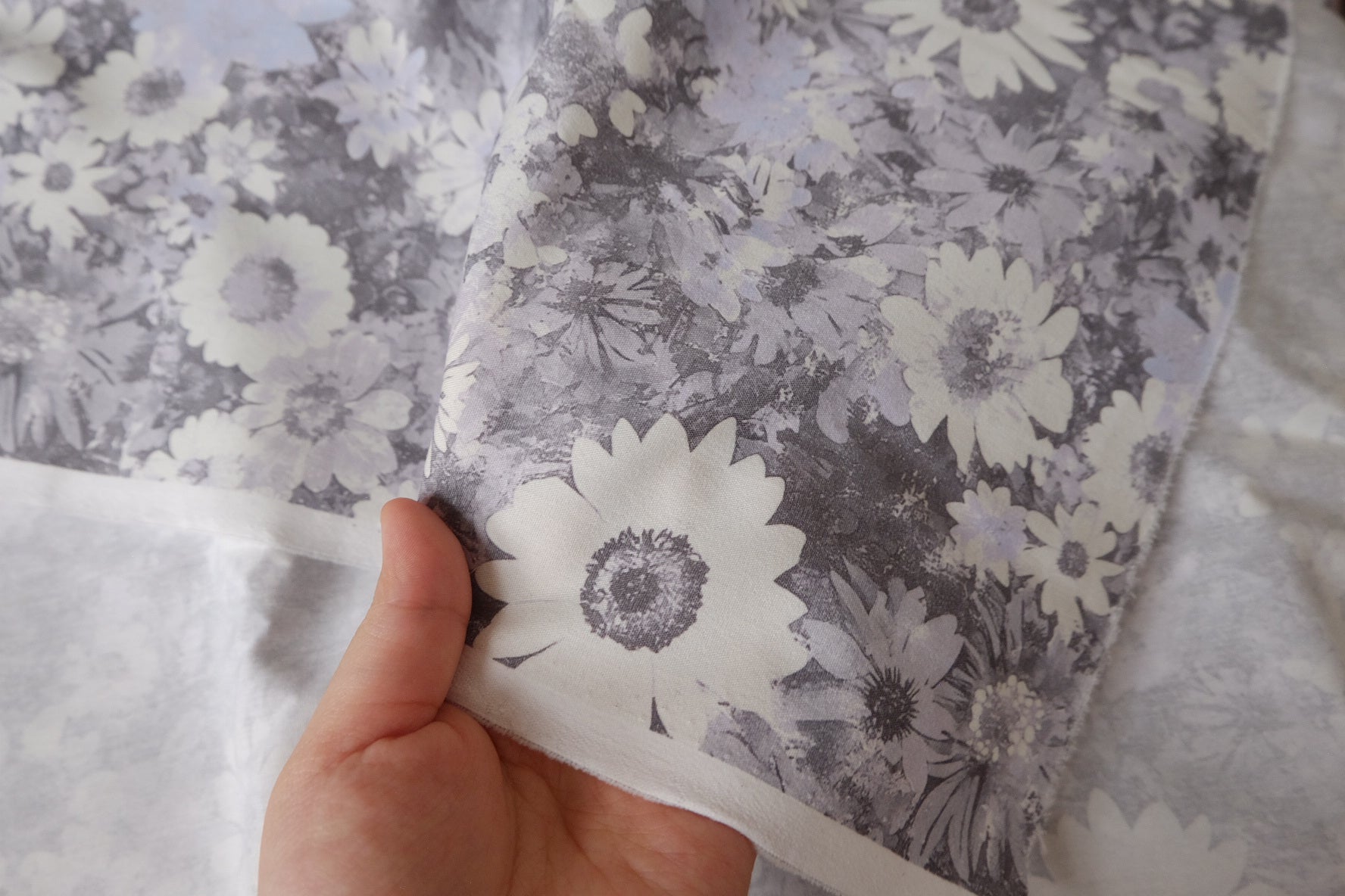 Japanese Grey Floral Structured Cotton Fabric - 1.64 yd