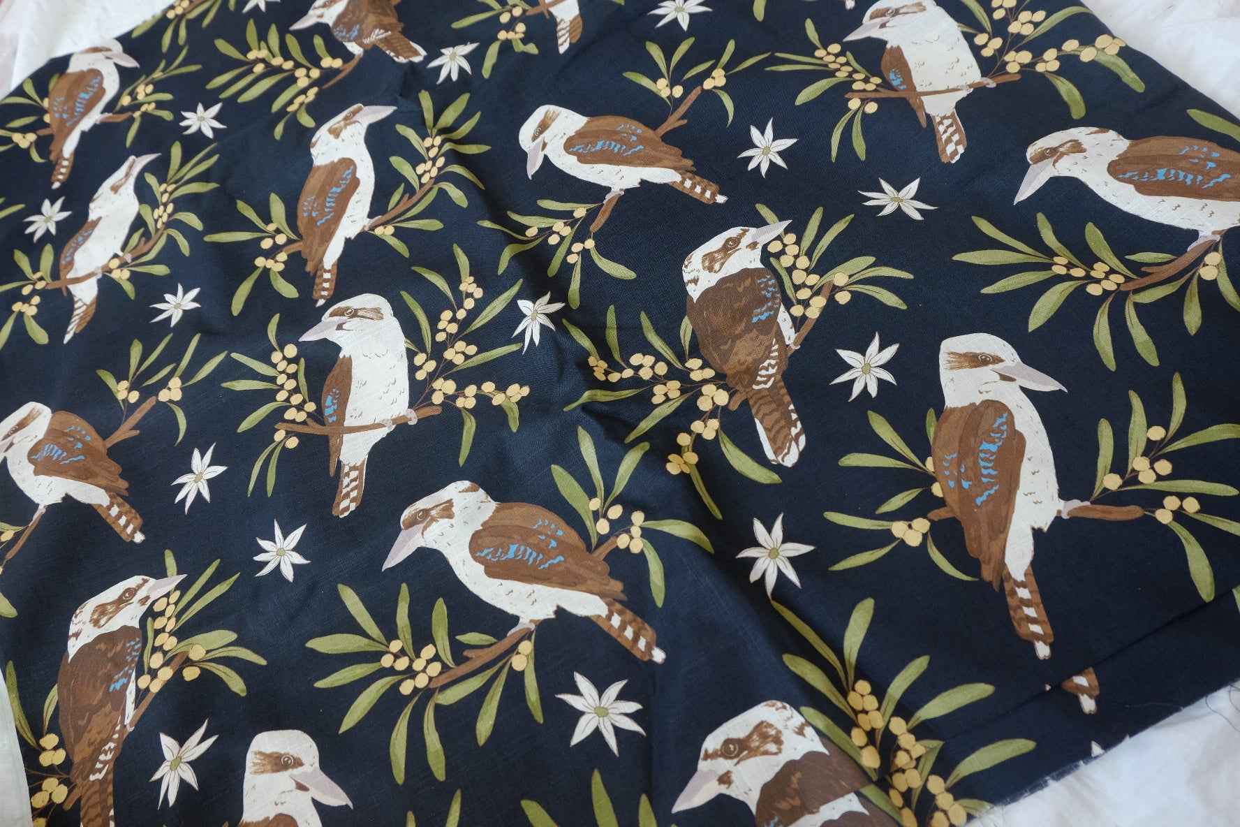 Japanese Cotton Linen Storybook Bird Fabric - 2.19 yd