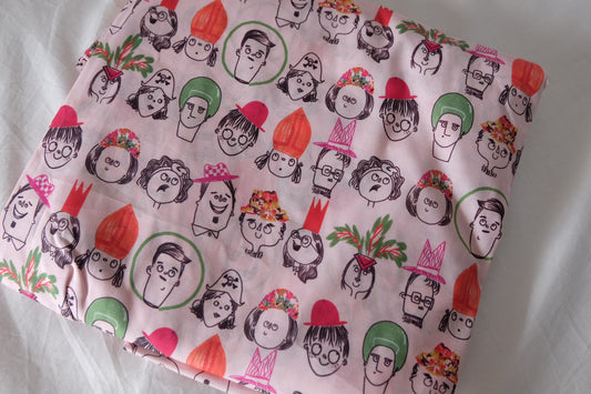 Whimsical Portrait Cotton Lawn Fabric – 2.7 yd