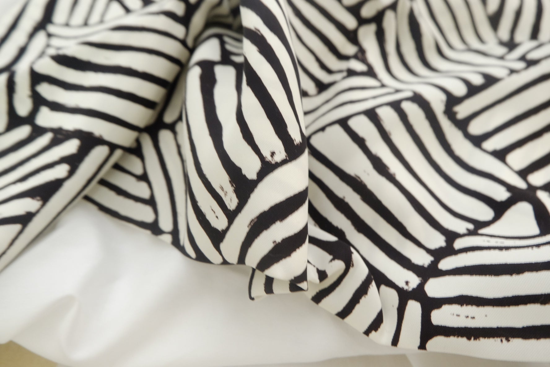 Black & Ivory Abstract Stripe Cupro Twill – 2.2 yd
