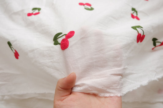 Cherry Embroidered Ultra-Light Cotton Voile, 2.2 Yards