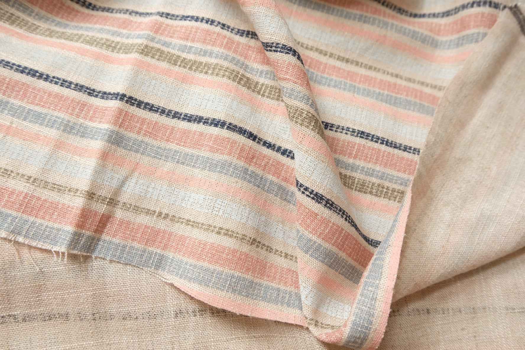 Thai Yarn-Dyed Cotton Linen Stripe Fabric, Breathable Medium Weight, 2.19 Yards