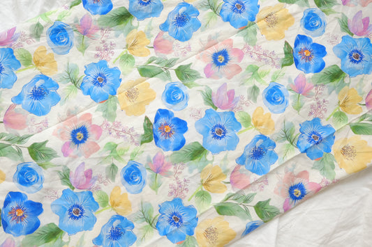 Painterly Floral Cotton Lawn, Silk-Like Finish, 1.6 Yards