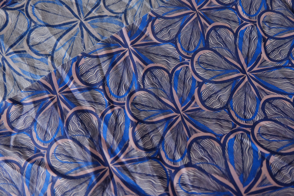 Blue Petal Linework Cotton Lawn — 1 yd