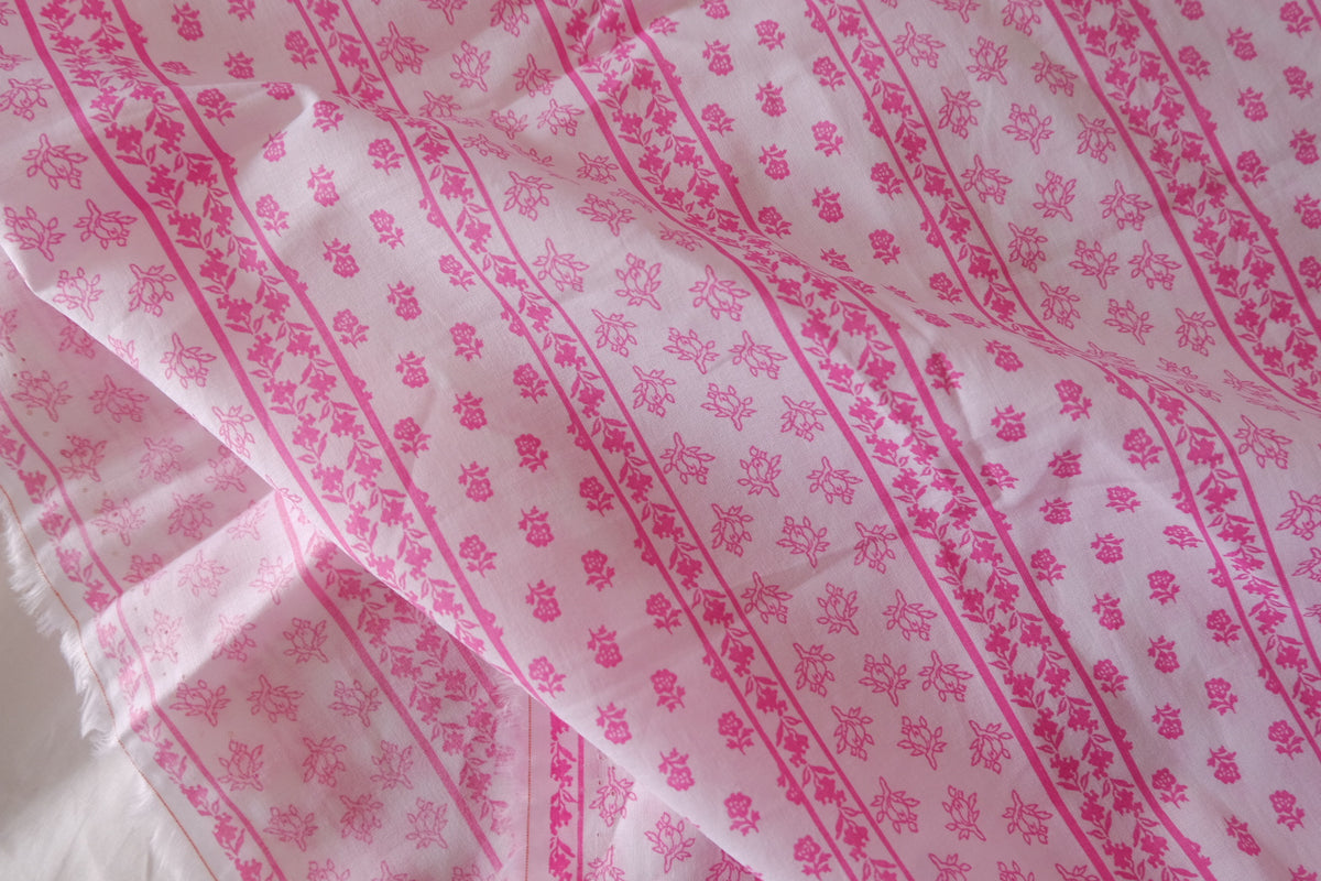 Pink Floral Ribbons – Soft Cotton Fabric | 2.2 yards