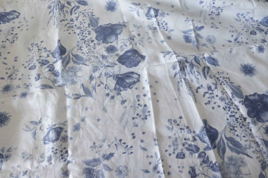 Blue Botanical Designer Deadstock Pure Linen Fabric – 1.5 yd