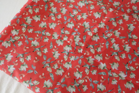 Coral Watercolor Floral Cotton Lawn Fabric – 2.4 yd