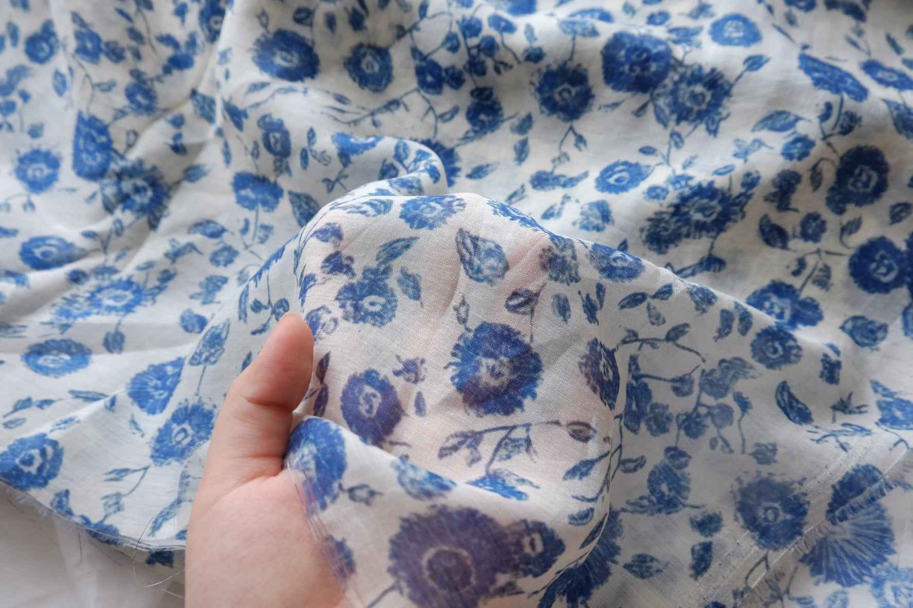 Blue Vintage Floral Tencel Linen Blend Fabric - 2.73 yd