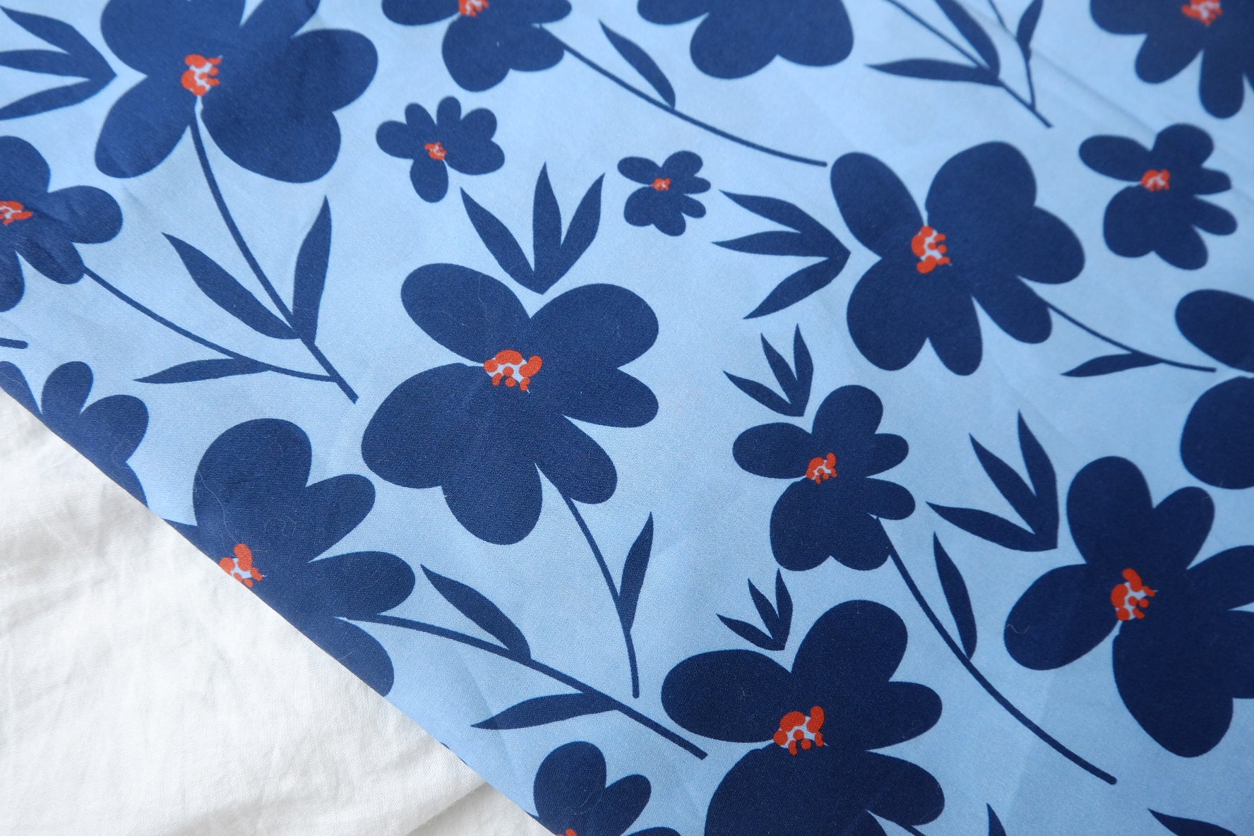Blue Modern Floral Cotton Lawn — 3.28 yd