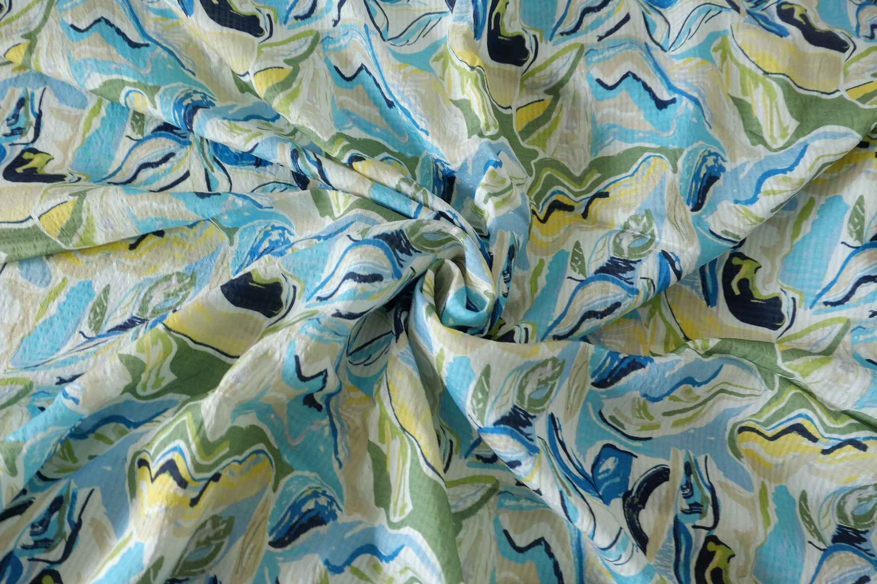Blue Green Abstract Textured Tencel Ramie Fabric – 3.3 yd