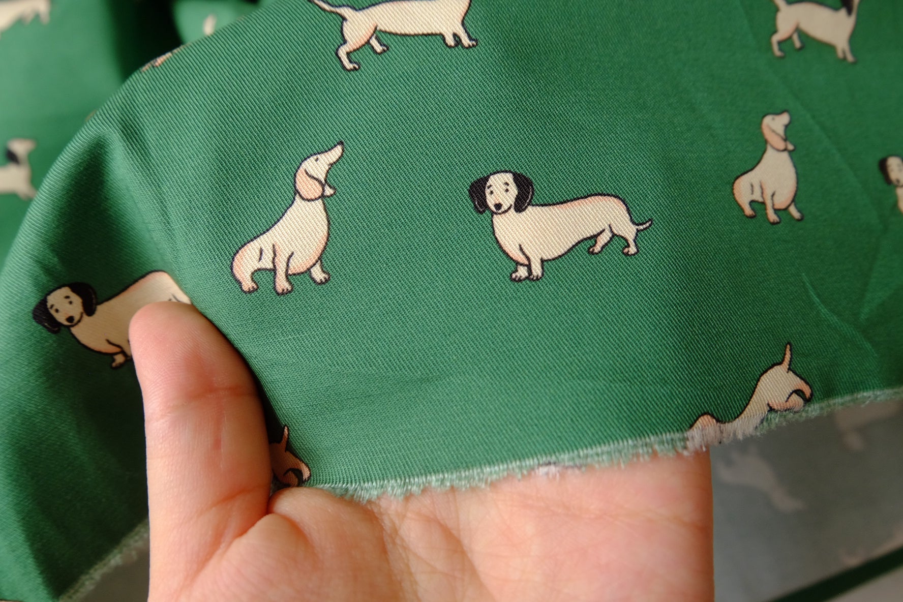 Green Dachshund Structured Cotton Twill — 1.64 yd