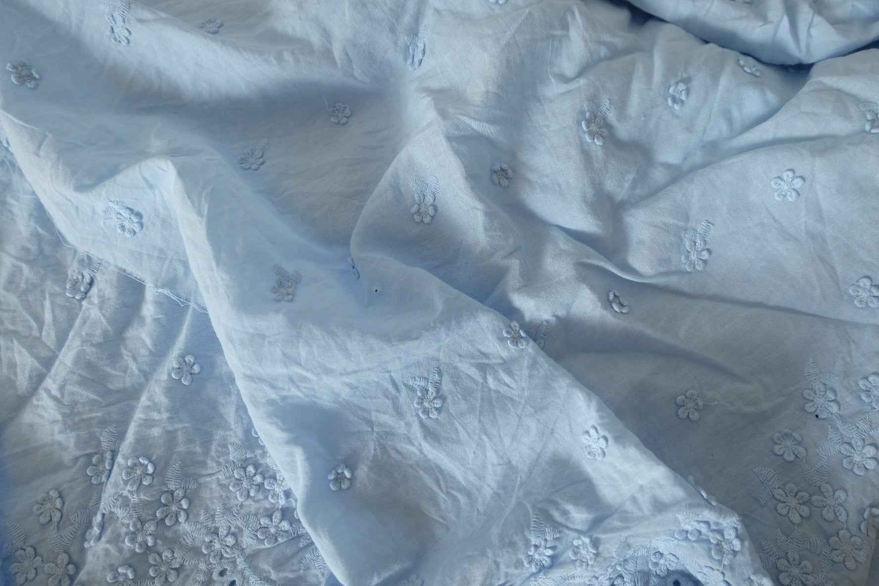 Powder Blue Double-Border Embroidered Cotton Fabric – 1.7 yd