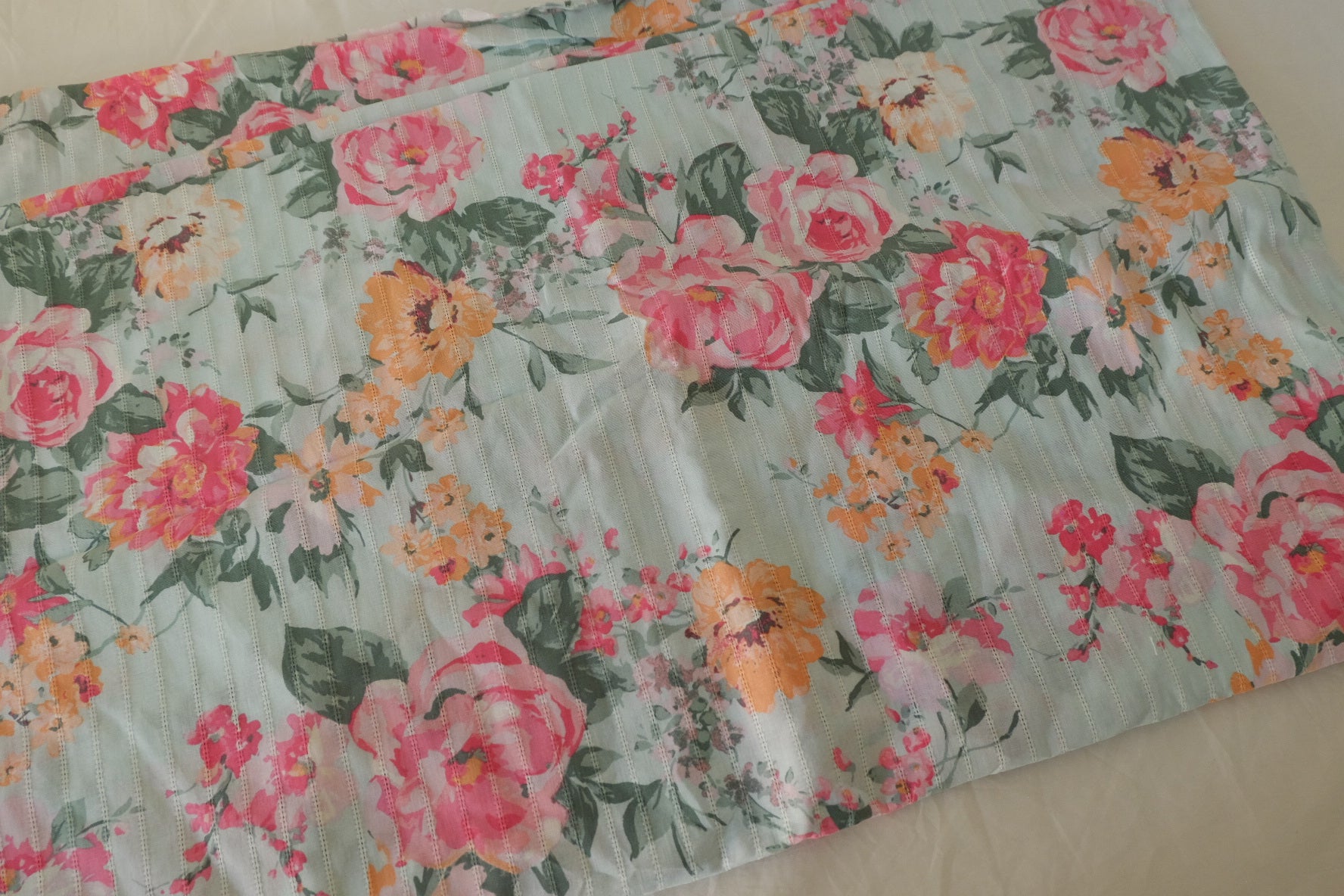 Textured Stripe Floral Cotton Fabric – 3.3 yd