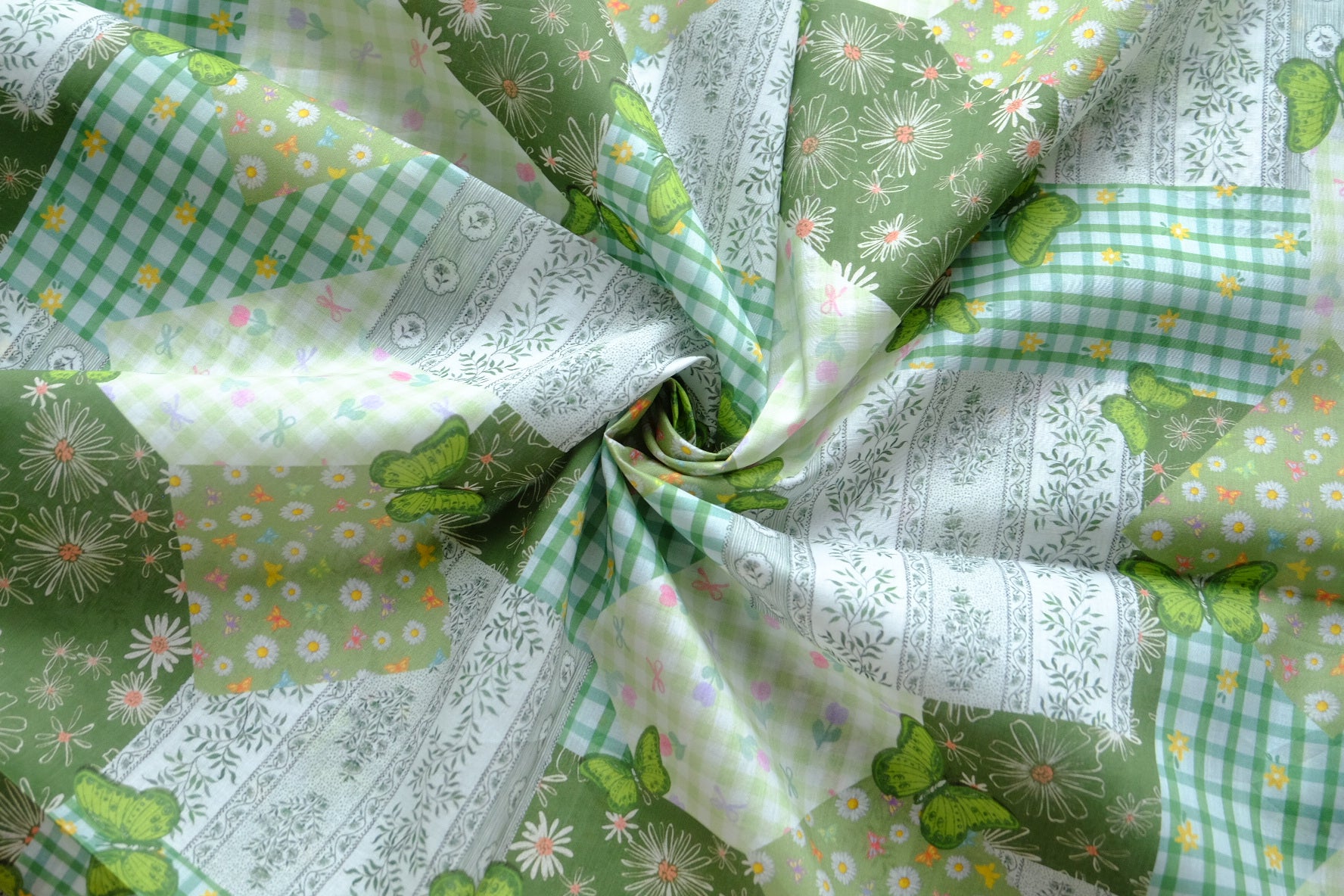 Green Patchwork Butterfly 100s Cotton Lawn – 2.2 yd