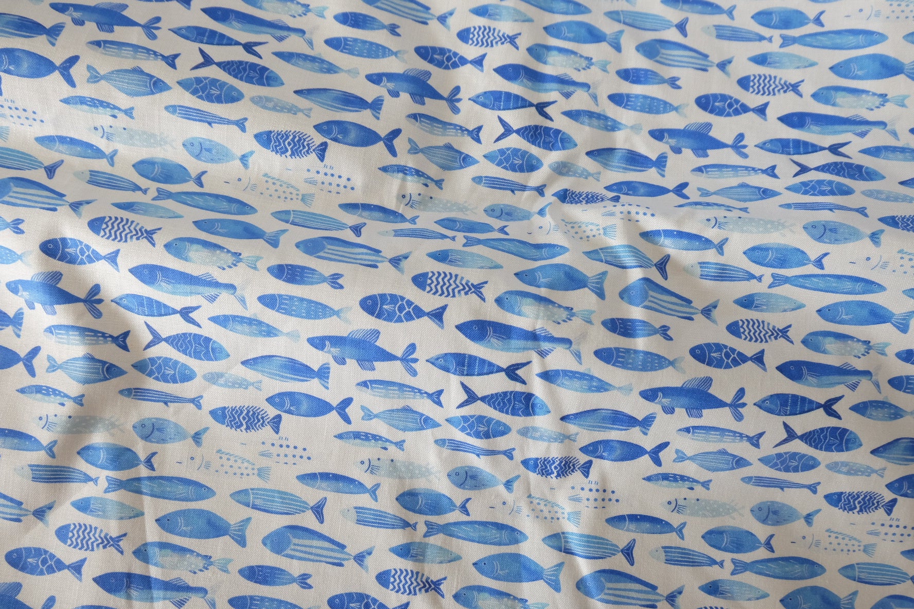 Blue Fish Stretch Linen Cotton Fabric - 2.2 yd