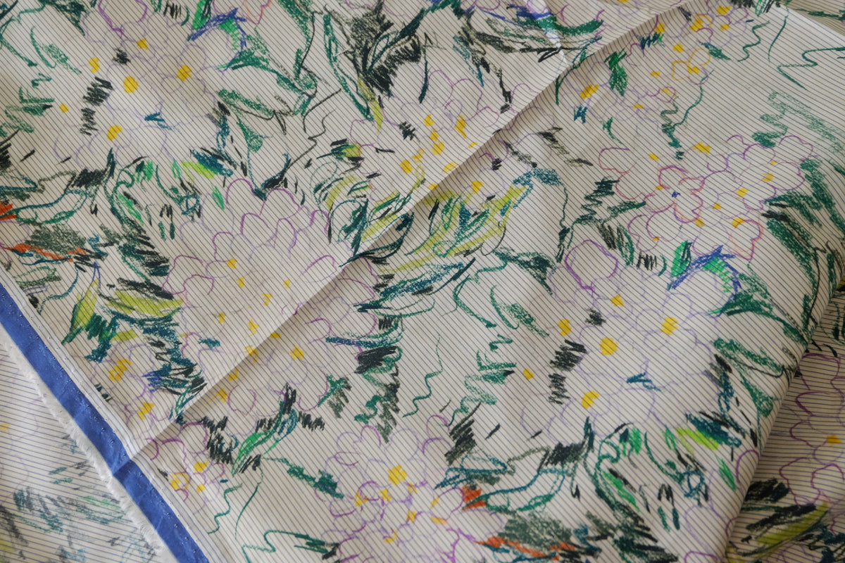 Designer Deadstock Sketch Floral Cotton Lawn – 2.2 yd