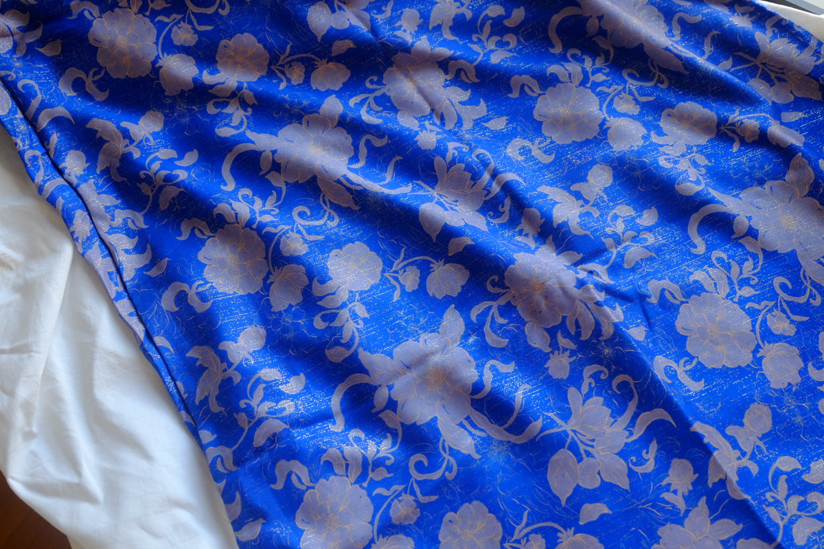 Royal Blue Floral Cotton Rayon Sateen – 2.3 yd