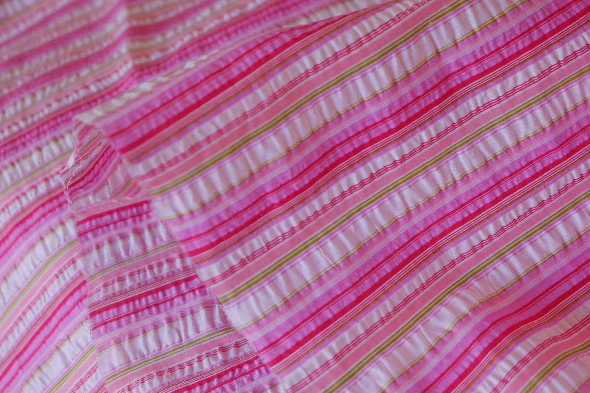 Pink Candy Stripe Textured Cotton Seersucker Fabric – 2.19 yd