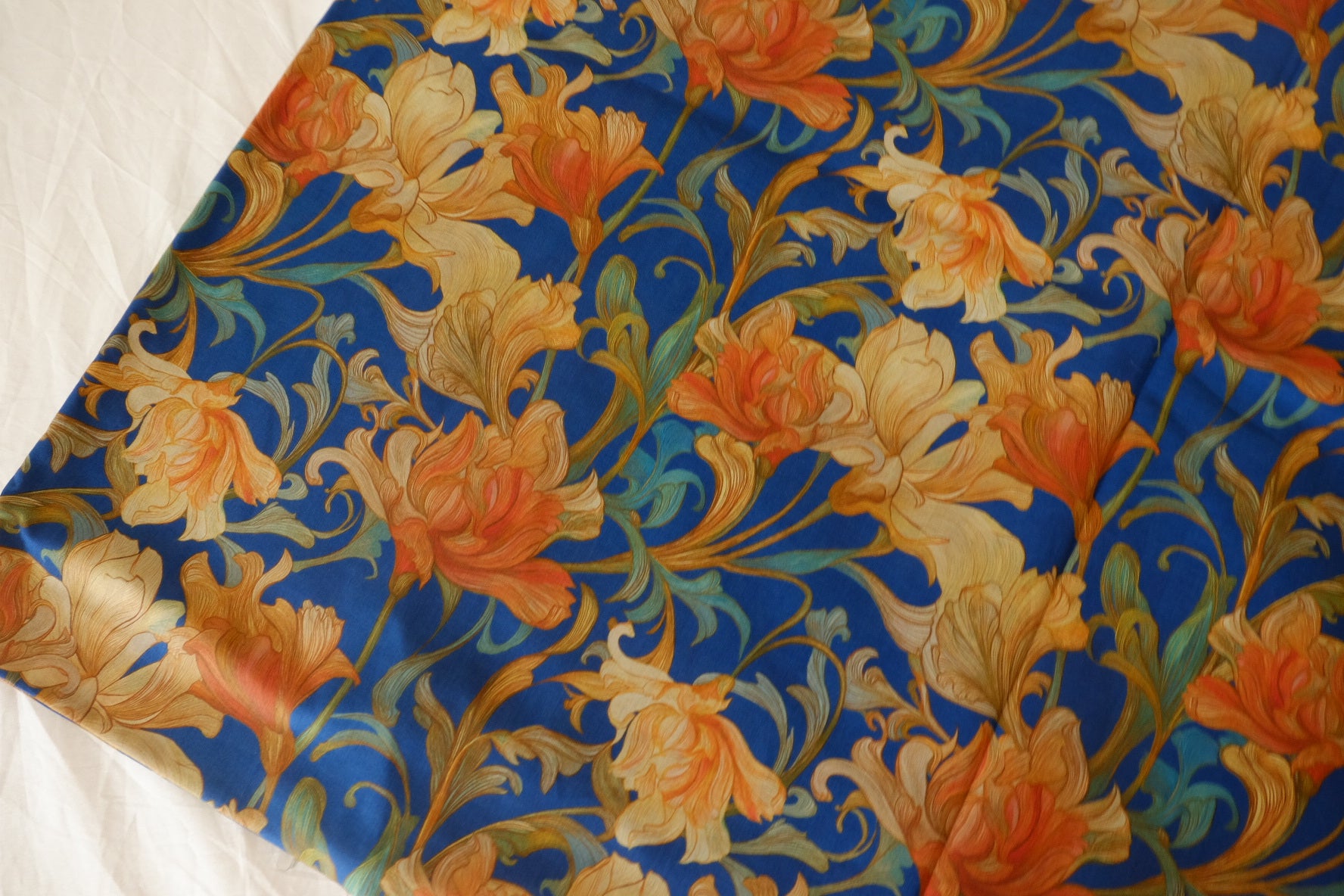Blue Floral Cotton Voile Fabric – 2.7 yd