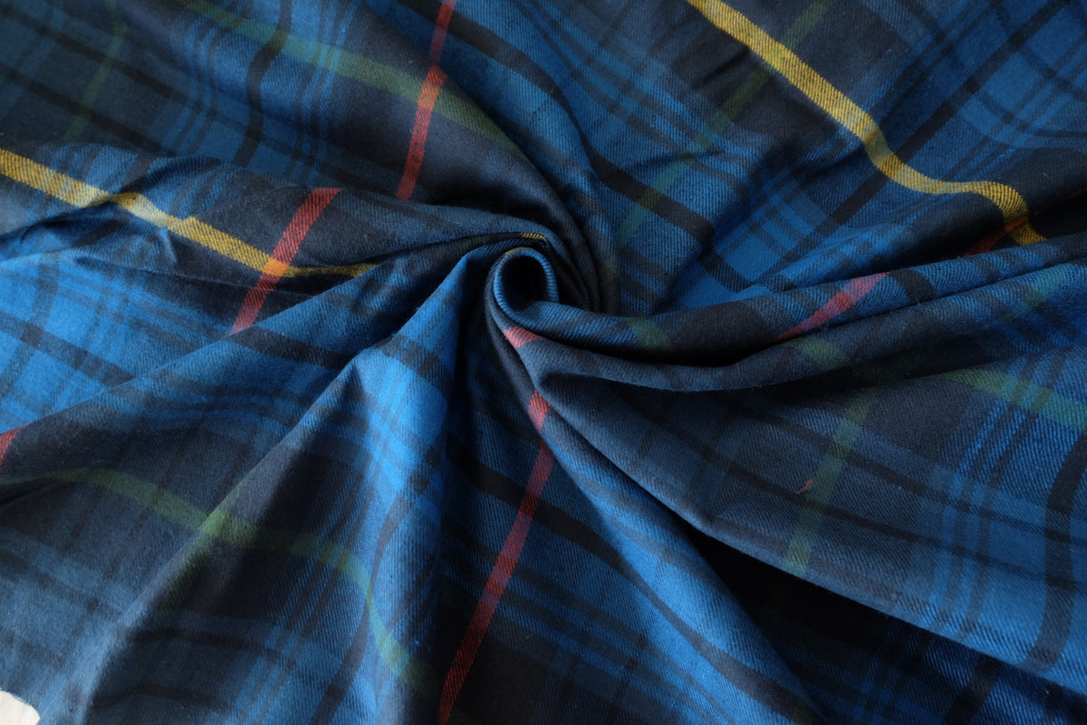 Vintage Blue Tartan Brushed Cotton Flannel-2.2 yards