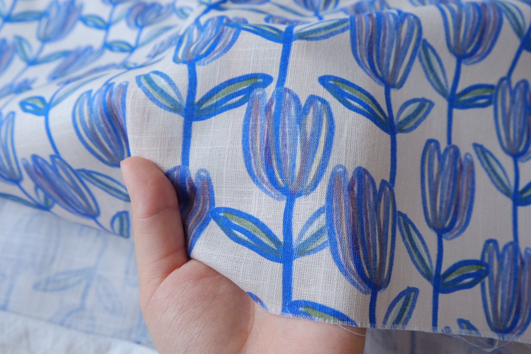 Blue Tulip Slub Cotton Fabric — 2.19 yd