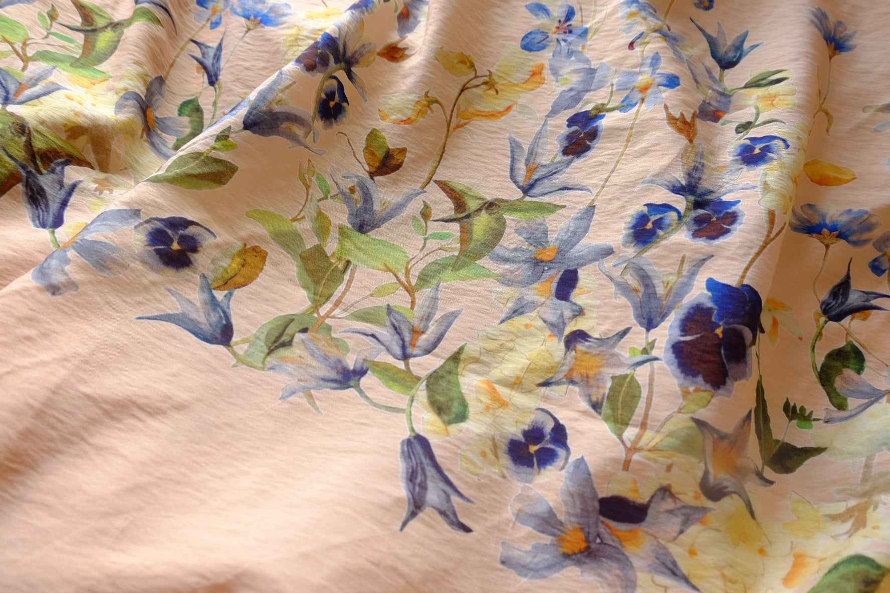 Watercolor Border Floral Tencel Linen Blend Fabric - 2.41 yd