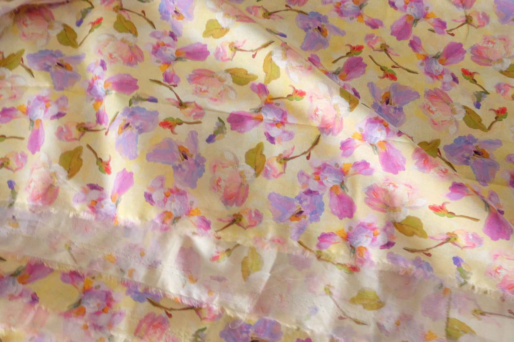Yellow Watercolor Floral Cotton Lawn — 2.95 yd