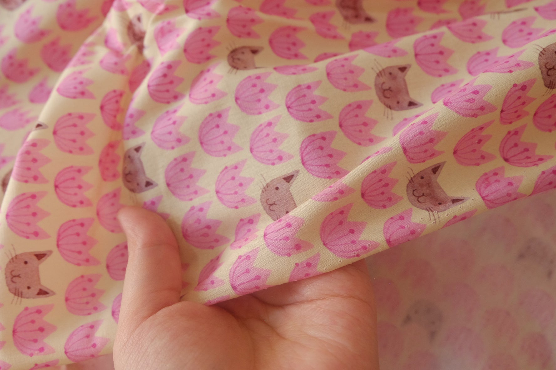 Pink Tulips & Cats Cotton – 3.6 yd