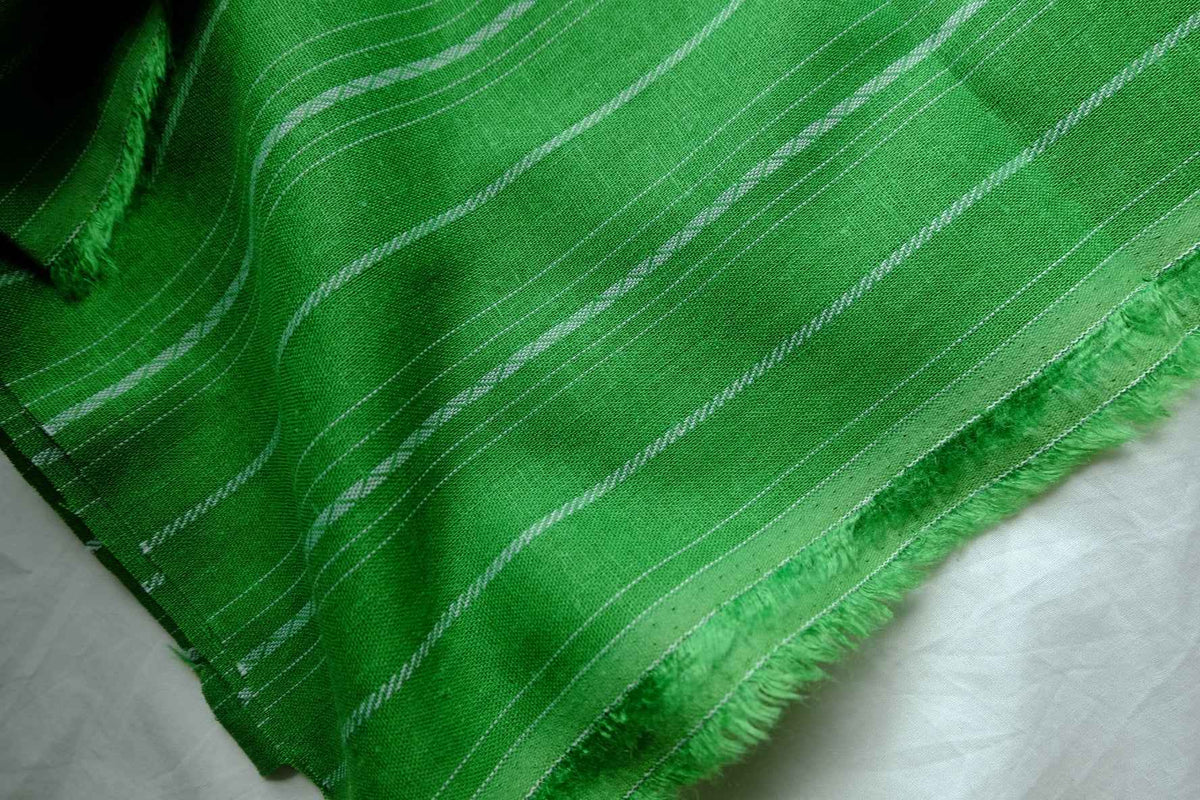 Bright Green Striped Linen Cotton Blend — 2.2 yd