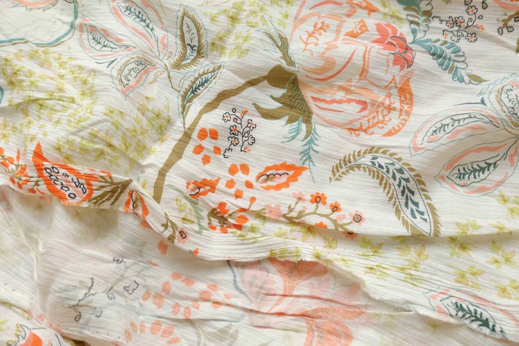 Textured Tencel Cotton Linen Floral Fabric, Airy Summer Dress Weight, 2.19 Yards