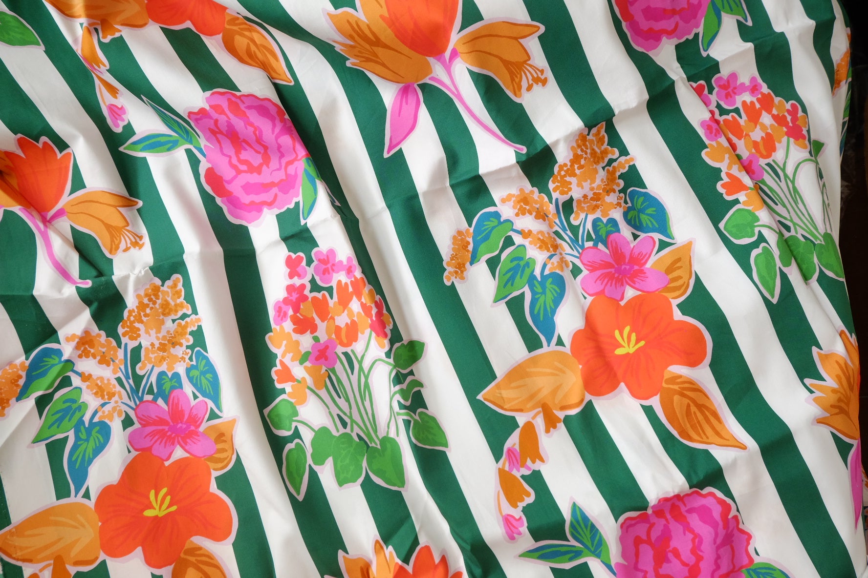 Tropical Floral Stripe Tana Cotton Poplin – Structured Statement Fabric (2.19 yards)