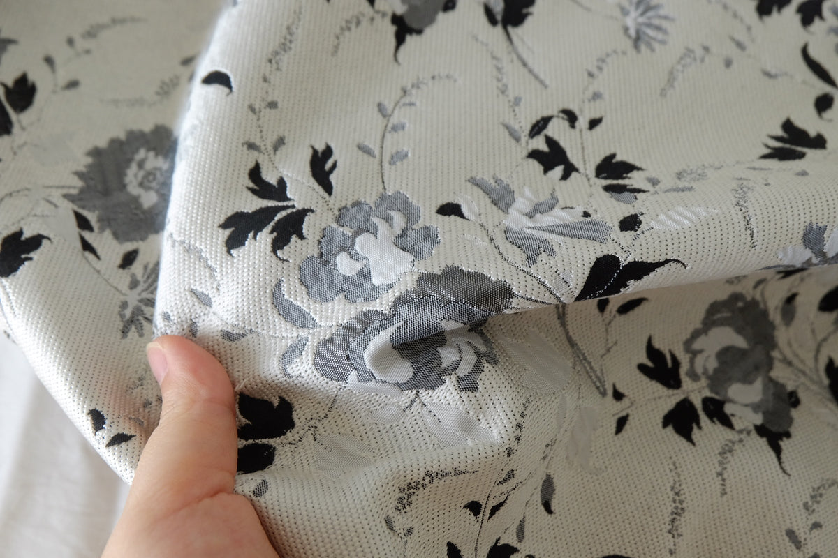 Reversible Black & Ivory Floral Brocade – 2.2 yd