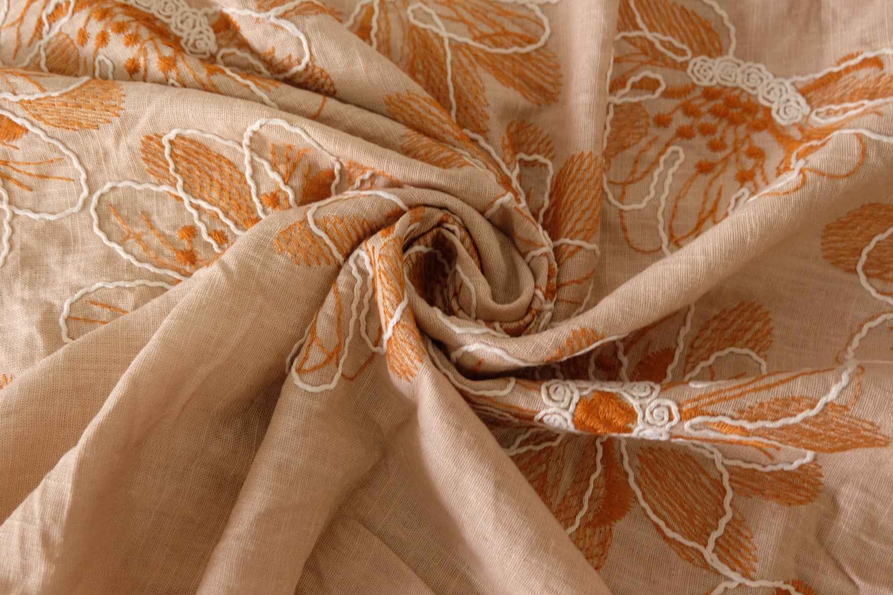 Embroidered Floral Cotton Linen Fabric – 1.3 yd