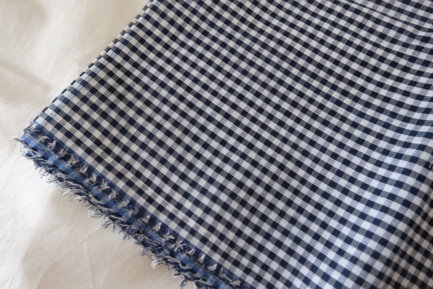 Navy Mini Gingham Cotton Linen Blend Fabric – Soft Woven Check – 3.3 yd