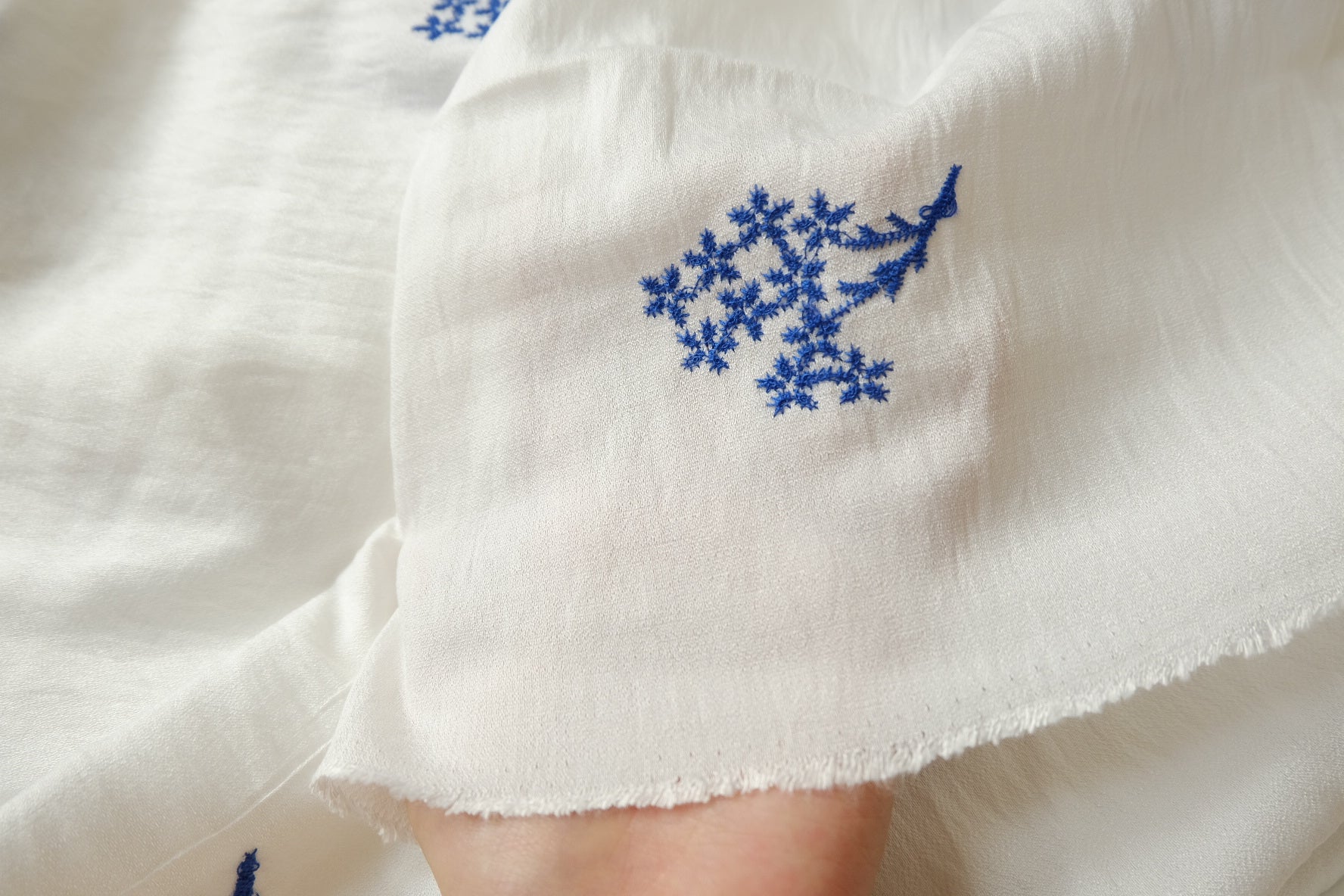Blue Floral Embroidered Tencel Nylon Blend, 2.2 Yards