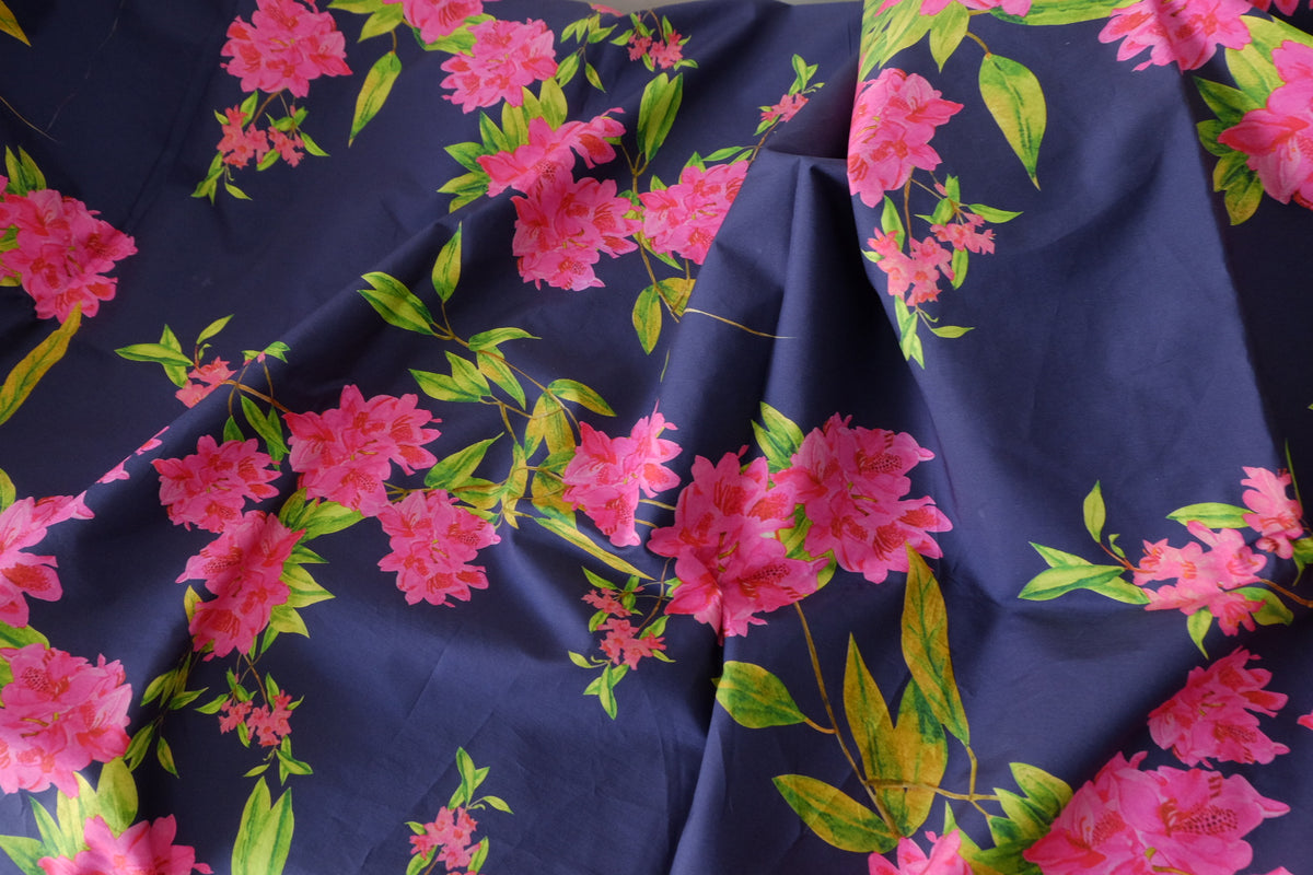 Fuchsia Blossom Navy Cotton Poplin – 3.3 yd