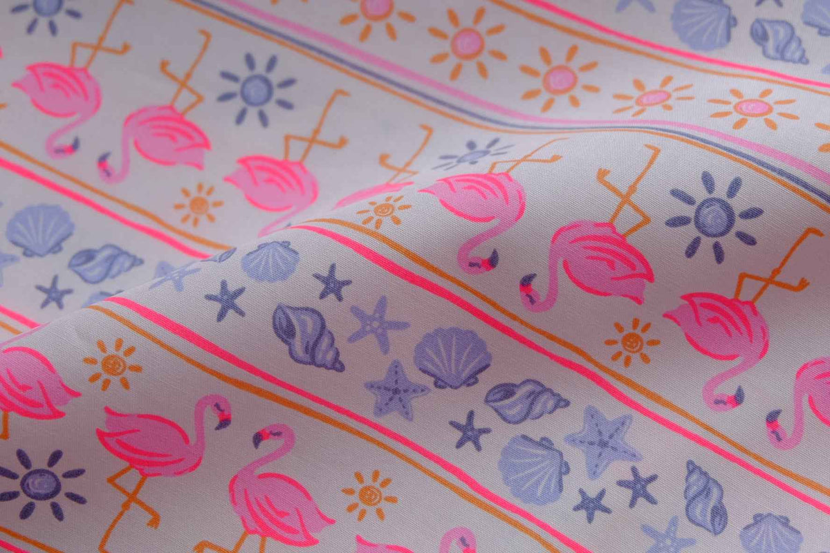 Flamingo & Seashell Cotton Poplin — 2.2 yd