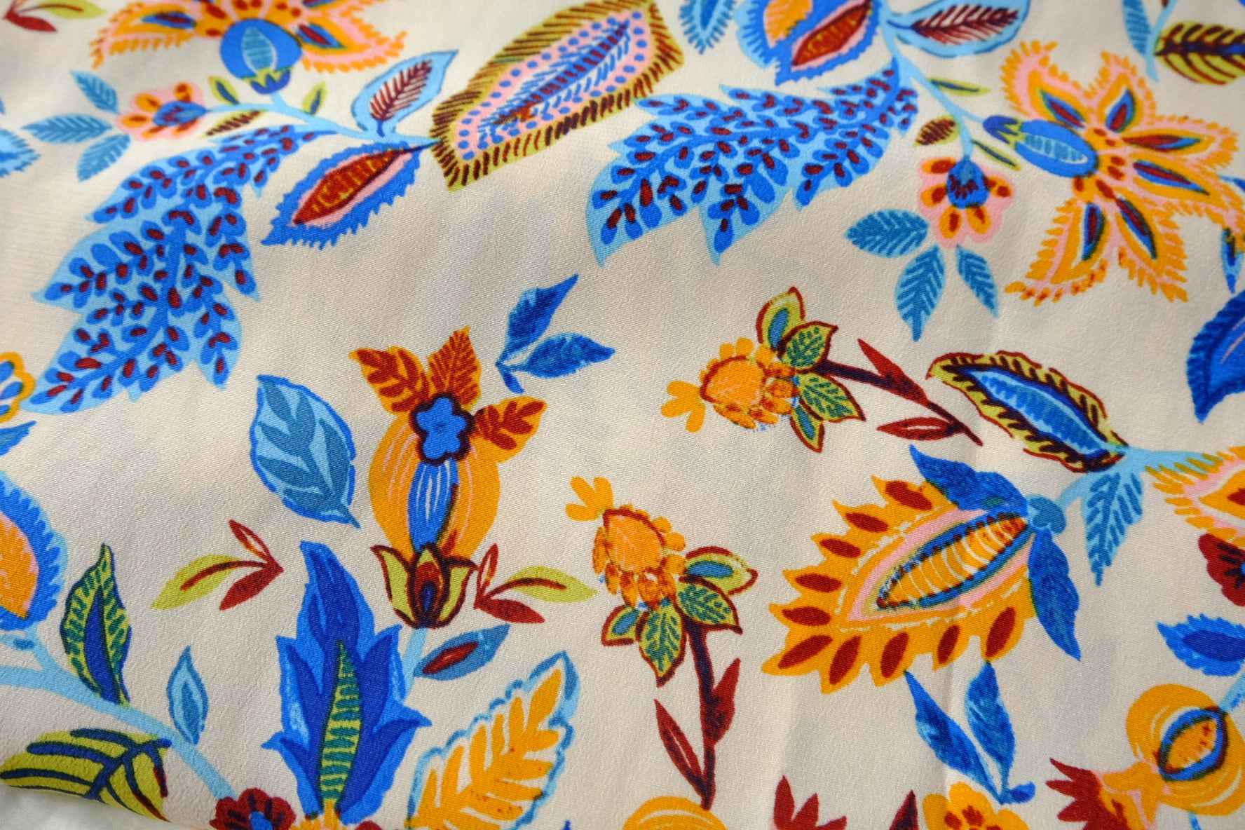 Colorful Folk Floral Textured Viscose Fabric - 2.19 Yards