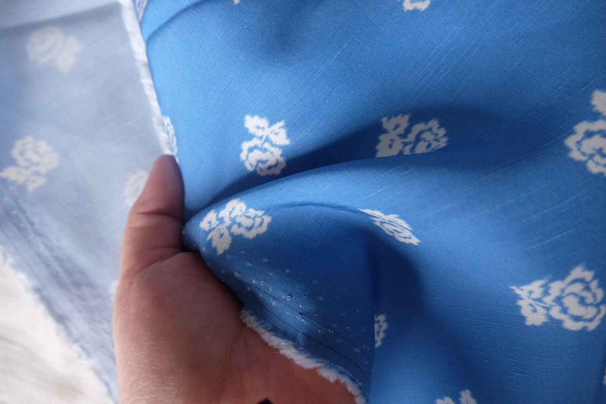 Blue Ombre Floral Cupro Linen Blend — 3.3 yd