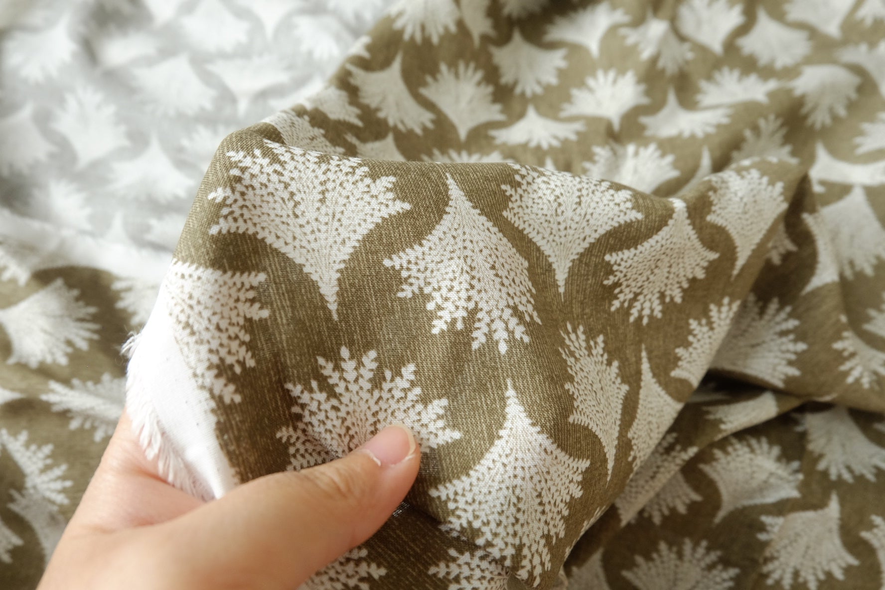 Olive Botanical Ramie Cotton Fabric - 2.73 yd
