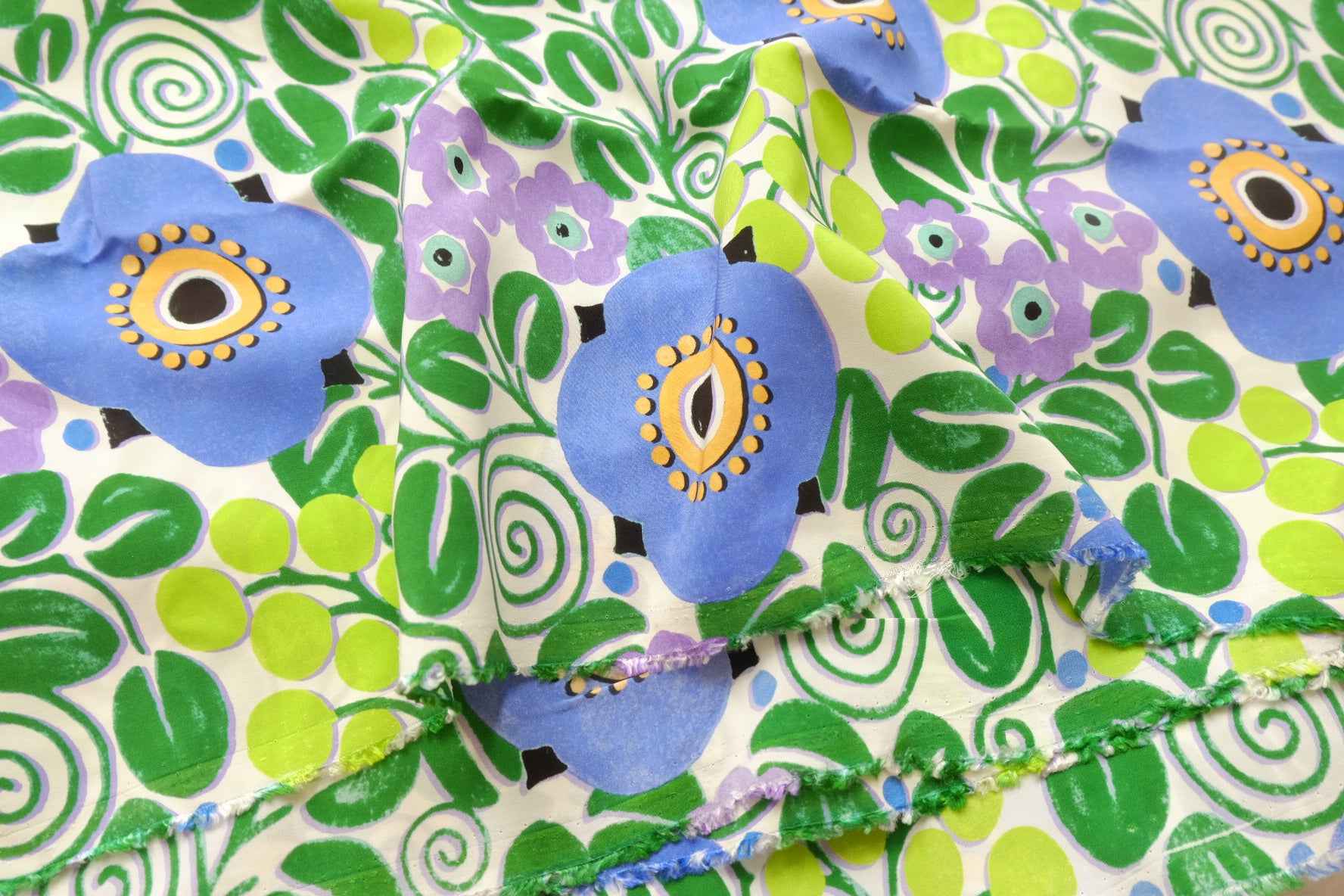 Bold Blue Floral Faux Silk Fabric, Lightweight Drapey Dress Weight, 2.73 Yards