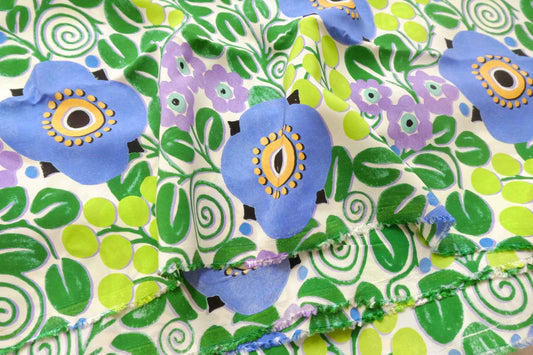 Bold Blue Floral Faux Silk Fabric, Lightweight Drapey Dress Weight, 2.73 Yards