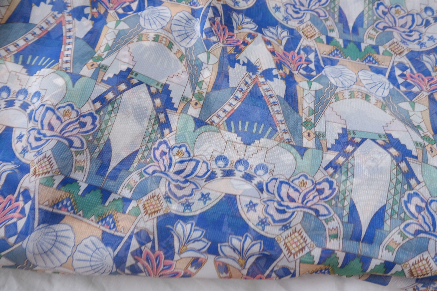 Blue Mosaic Floral Chiffon Fabric — 5.47 yd