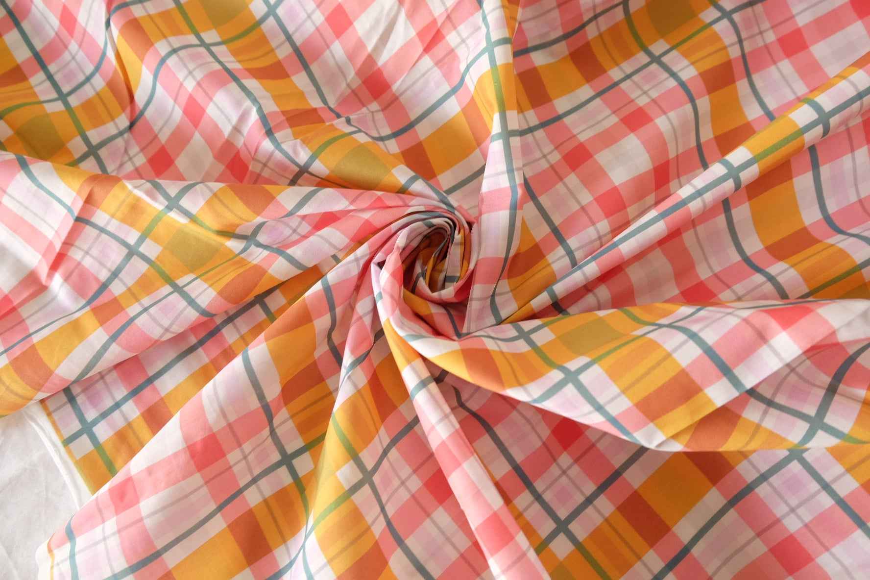 Warm Sunset Plaid Cotton Lawn Fabric – 3.9 yd