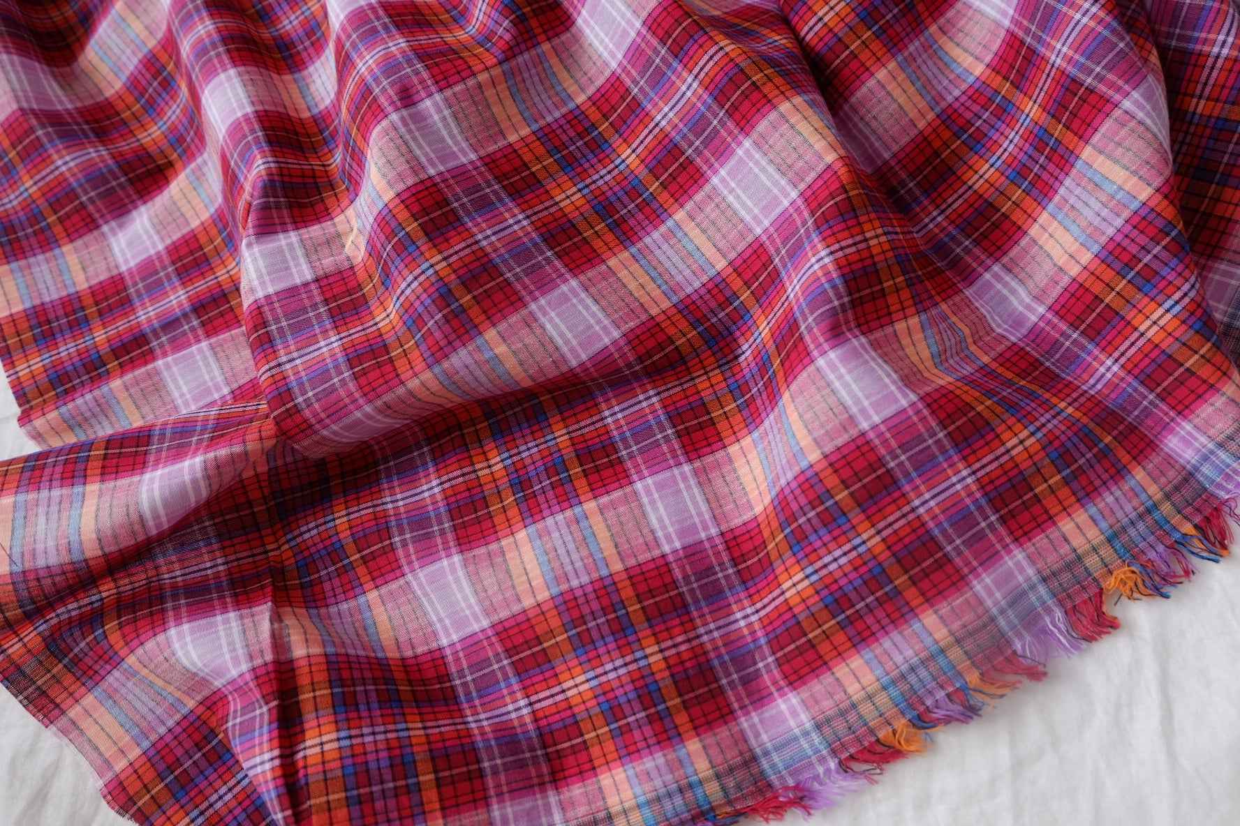 Colorful Madras Check Cotton Fabric - 3.28 yd