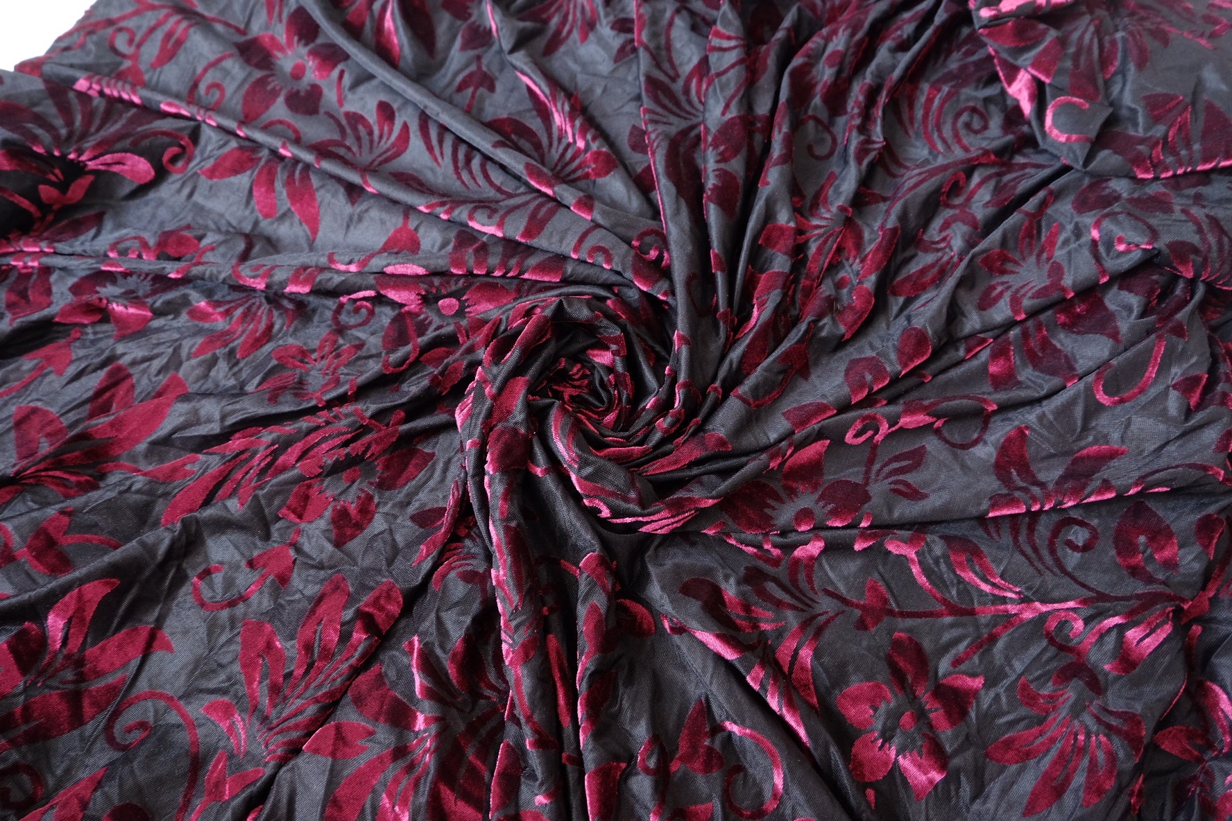 Burgundy Burnout Velvet Mesh with Stretch 3.3 Yards