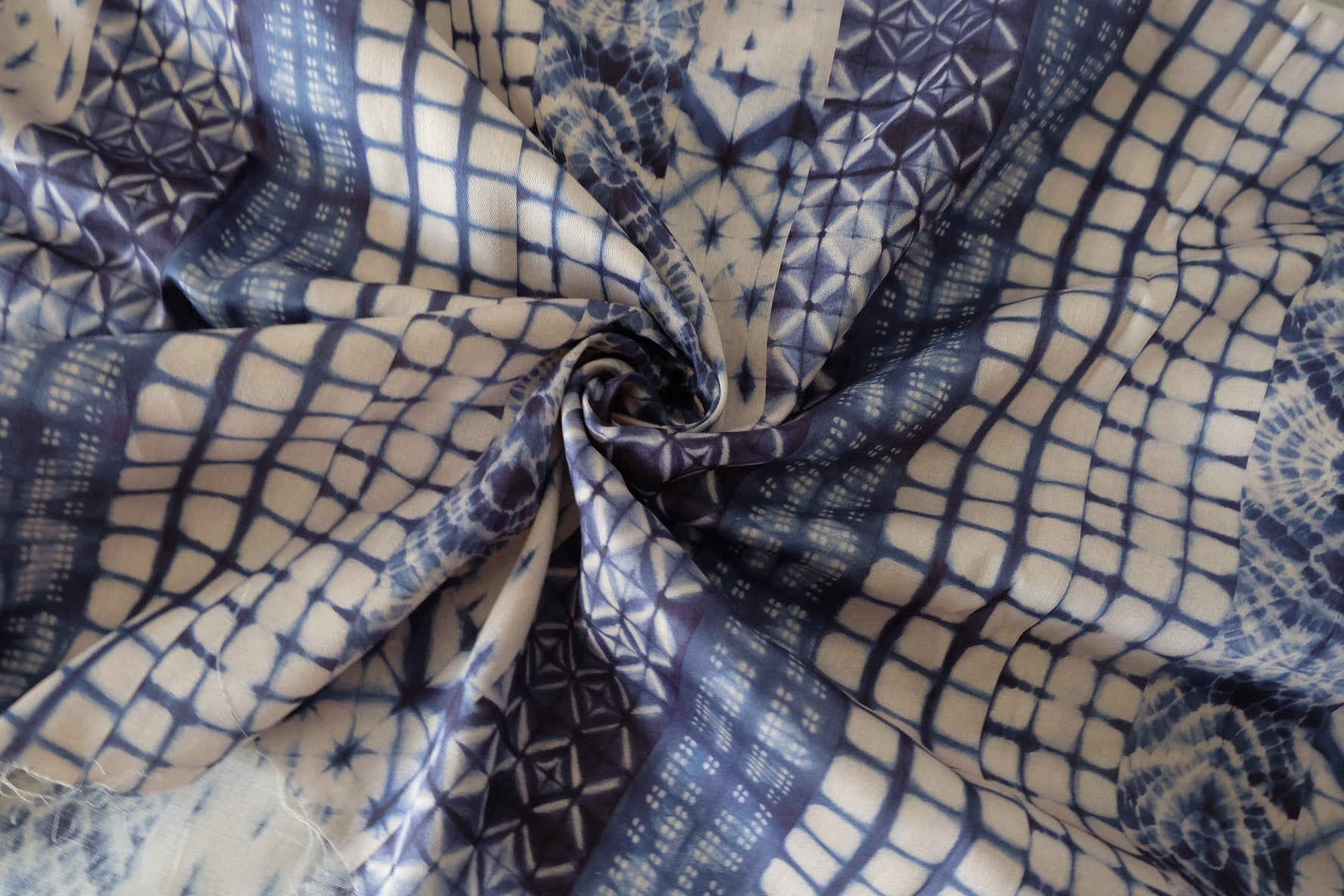 Indigo Shibori Print 80s Cotton Sateen Fabric - 1.6 yd
