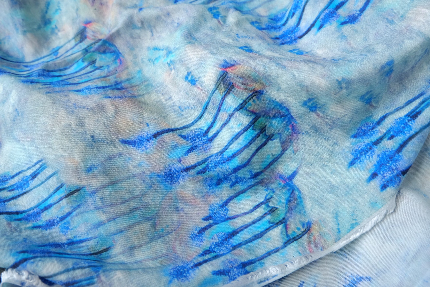 Blue Watercolor Abstract Floral Tencel Linen Blend — 2.19 yd