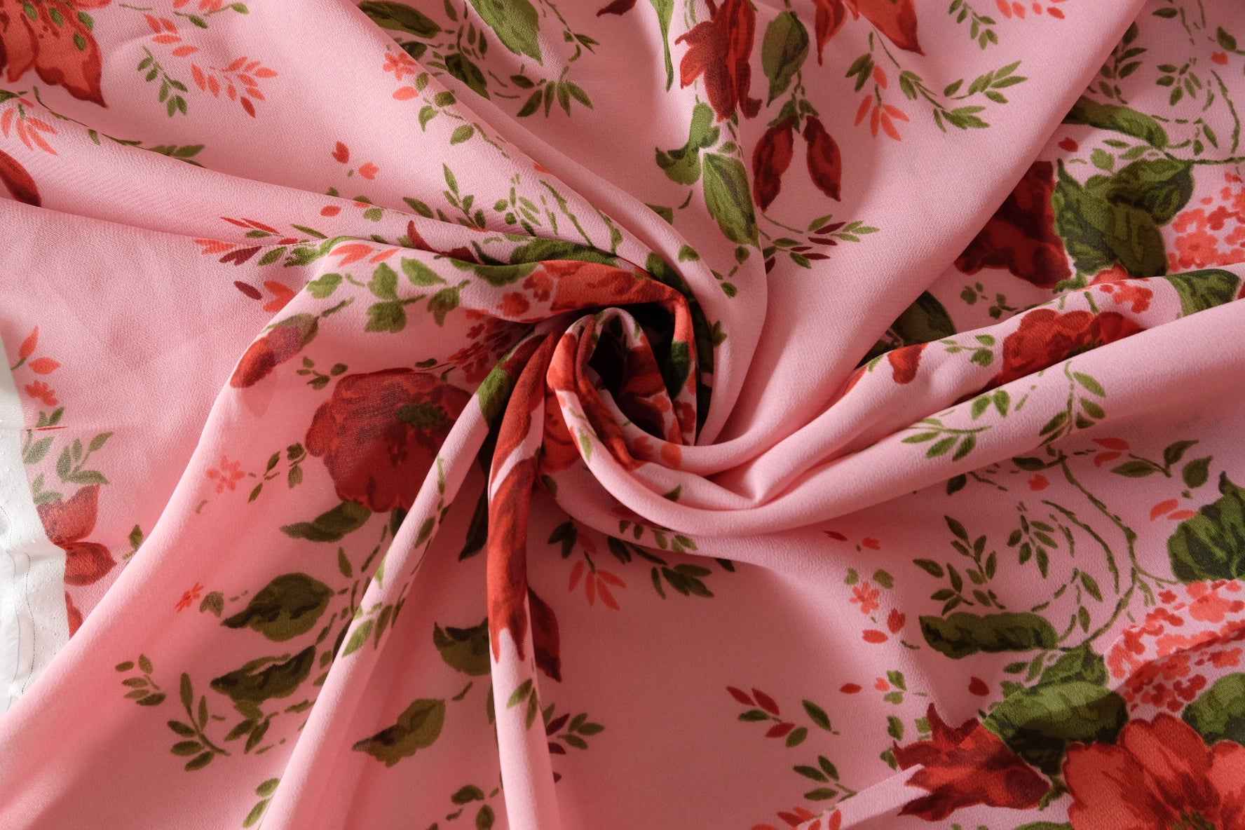Romantic Red Floral Viscose Crepe Fabric – 3.3 Yards